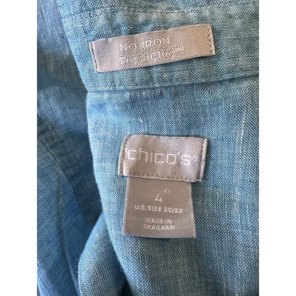 Chico's 100% Linen No Iron FreshChic Turquoise Tunic Top Sleeveless Plus Size 22 - Picture 8 of 10